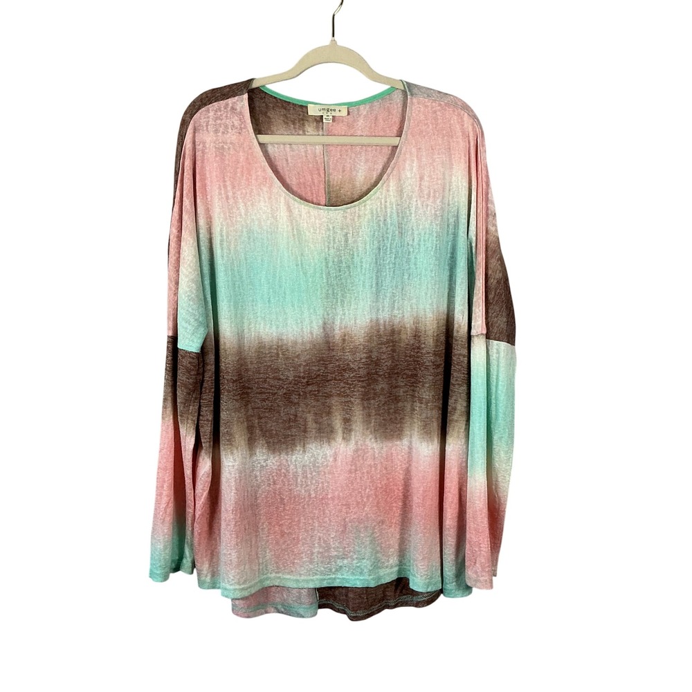 Umgee Pink Turquoise Tie Dye Long Sleeve Knit Lightweight Sweater Top 1XL WA1152